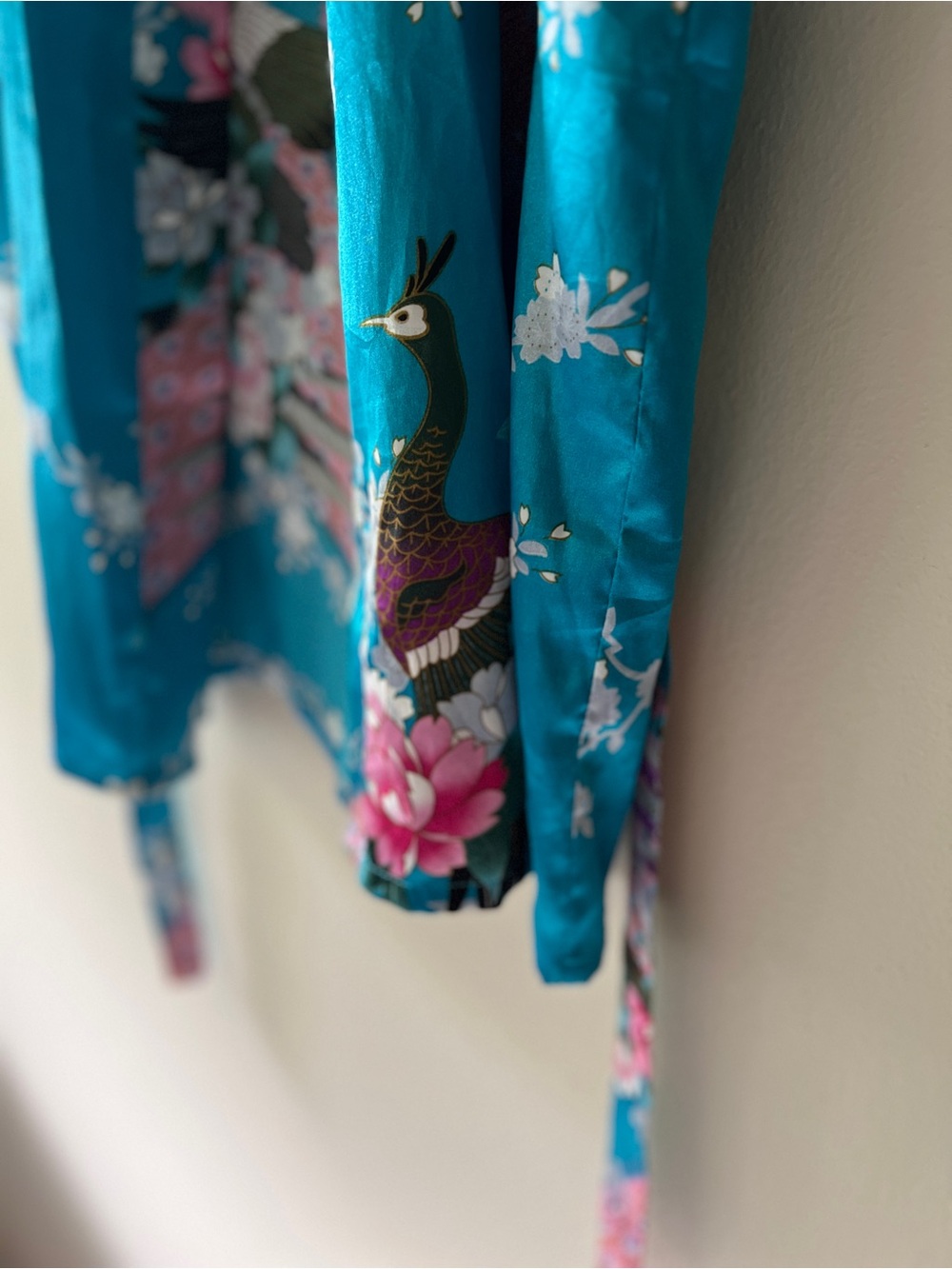 Veami Turquoise Floral Satin Kimono Cover-Up S/M - Picture 4 of 9